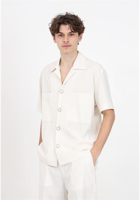 Cream men's shirt with silver outline buttons IM BRIAN | CA2883PANNA